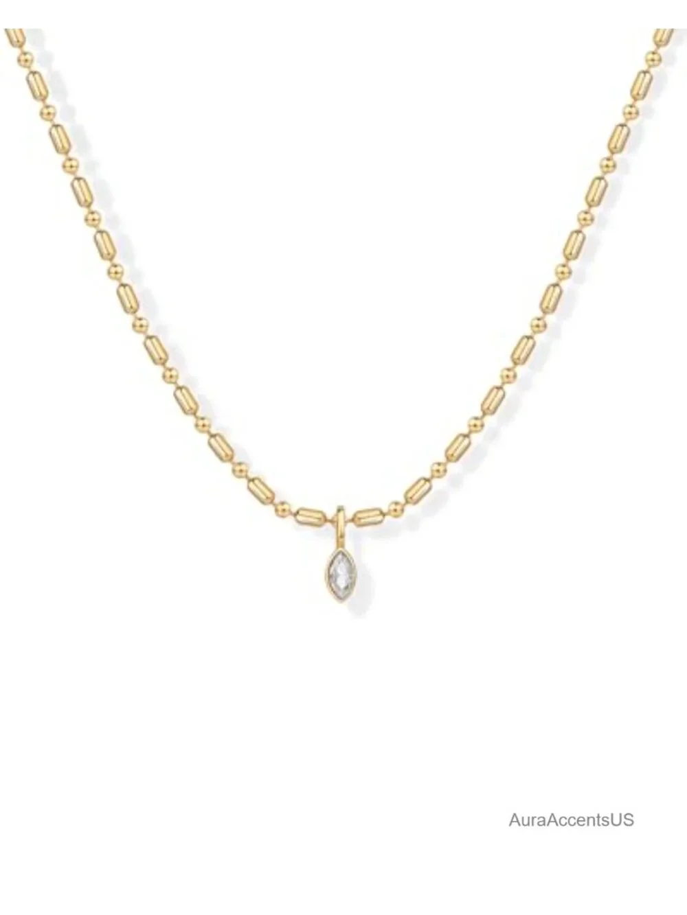 14K Gold Plated Marquise Solitaire Pendant Necklace 16-18